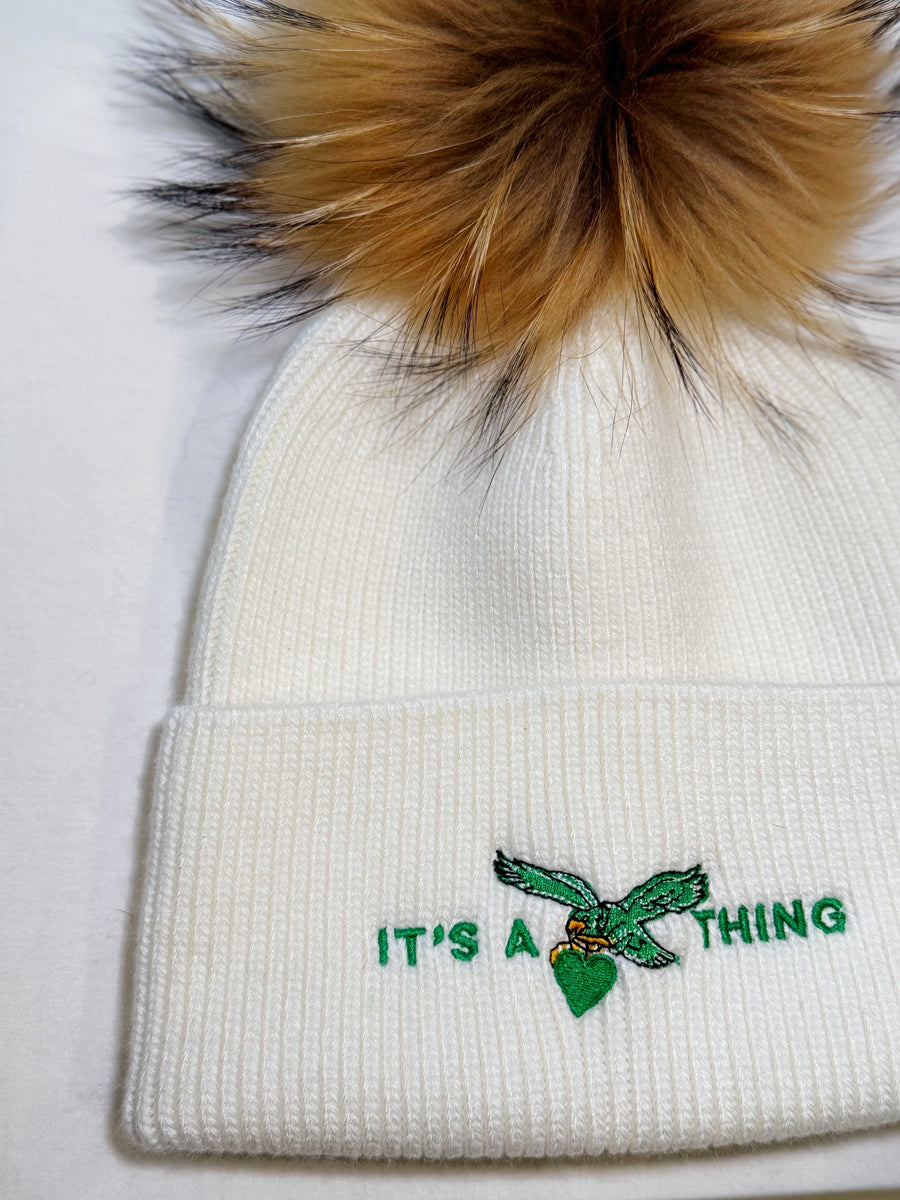 EMBROIDERED EAGLES SINGLE POM - IT’S A THING (Ivory/Tan Pom)