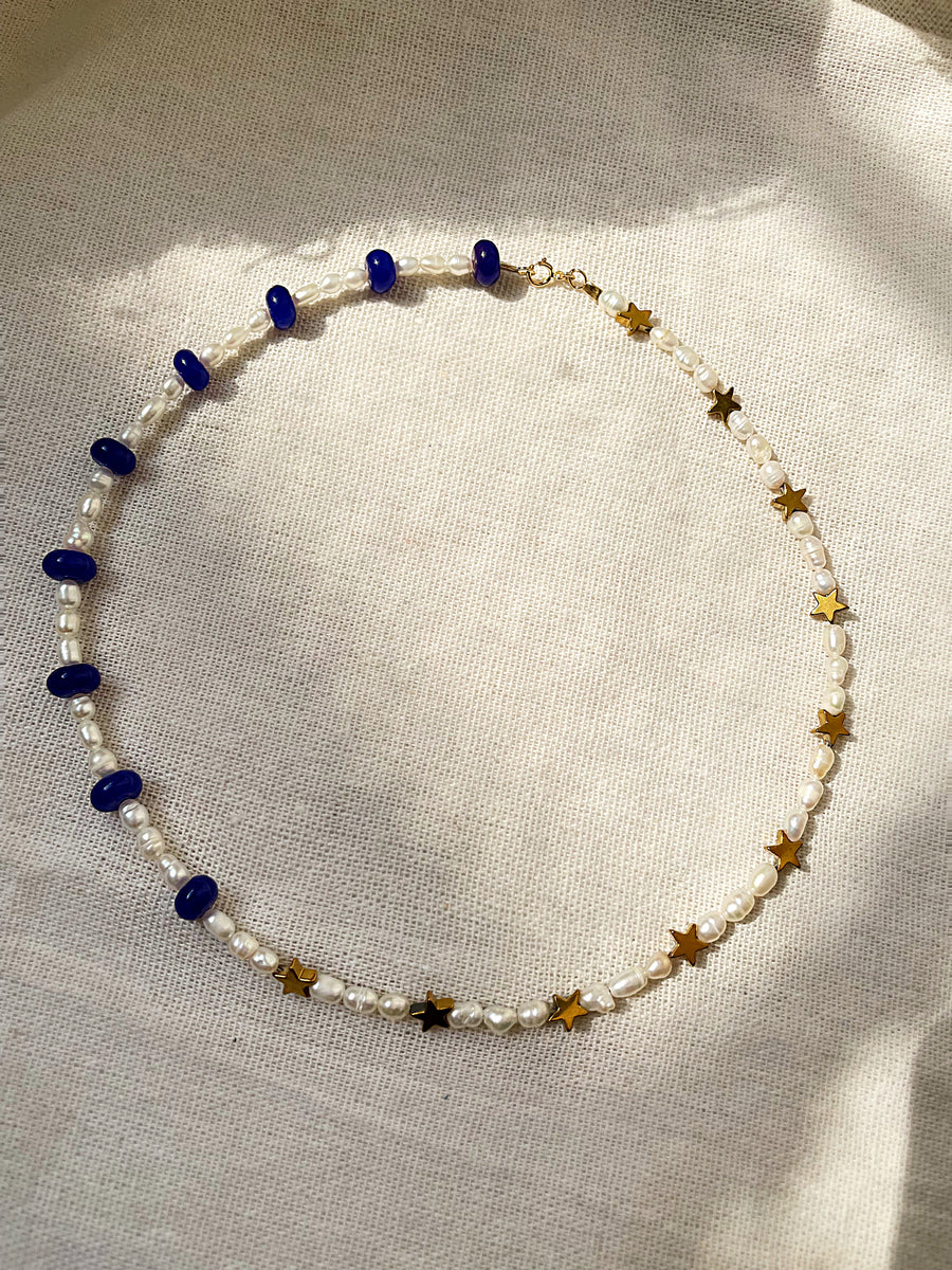 DYED LAPIS / STAR + PEARL NECKLACE