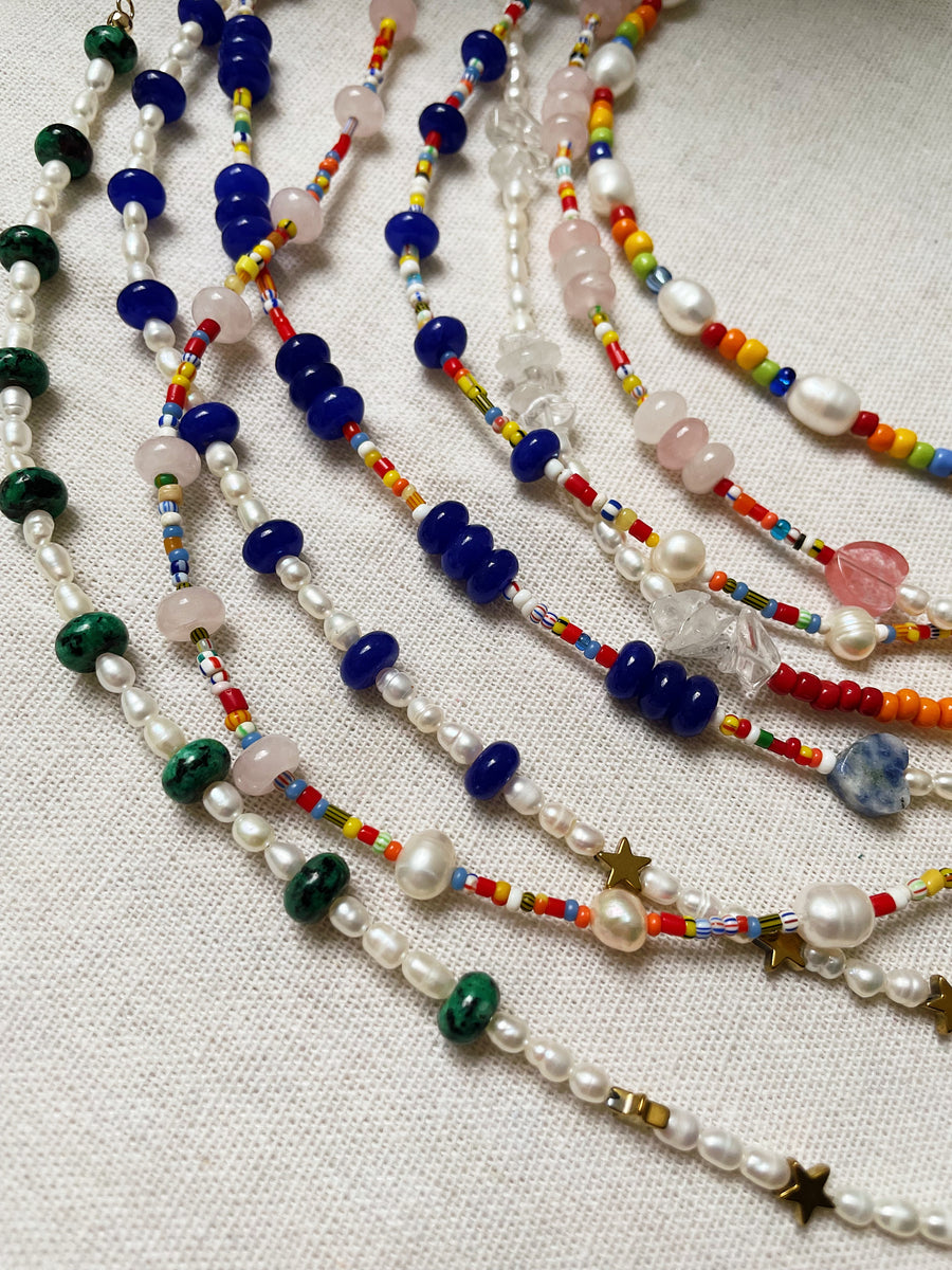 SODALITE / DYED LAPIS + PEARL NECKLACE