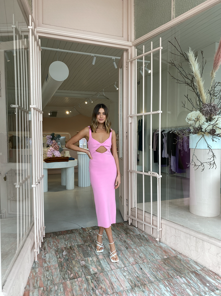 BEC + BRIDGE JOELLE MIDI DRESS - BUBBLE GUM | Shop Trendy and Contemporary Clothing for Women BEC + BRIDGE JOELLE MIDI DRESS - BUBBLE GUM | Shop Trendy and Contemporary Clothing for Women