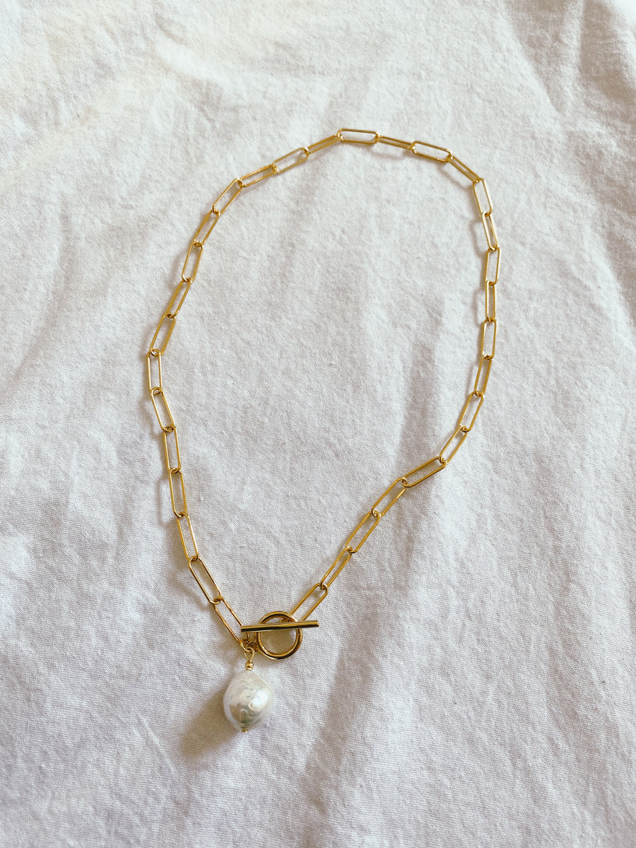 14K CABLE CHAIN W/ PEARL