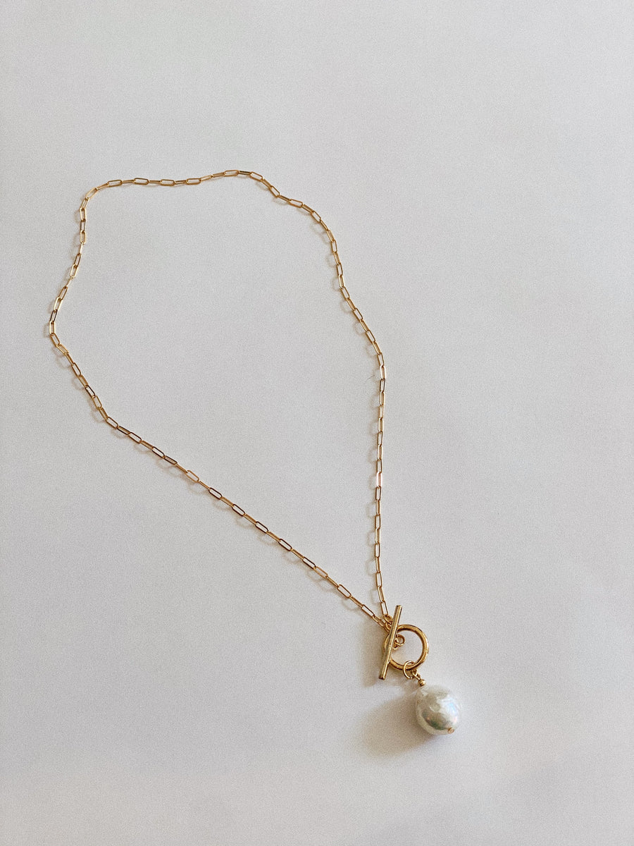 18K CABLE CHAIN W/ PEARL