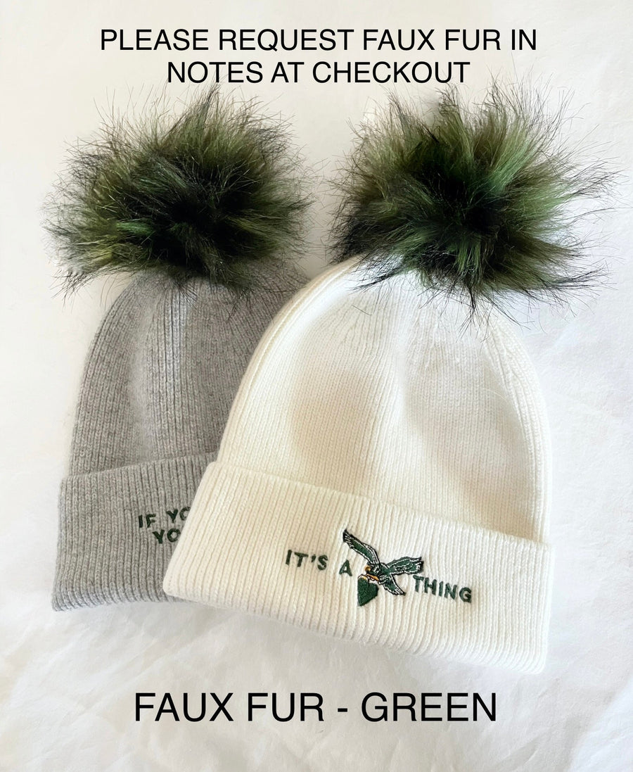 EMBROIDERED EAGLES SINGLE POM - HEART (GREY/GREEN) *
