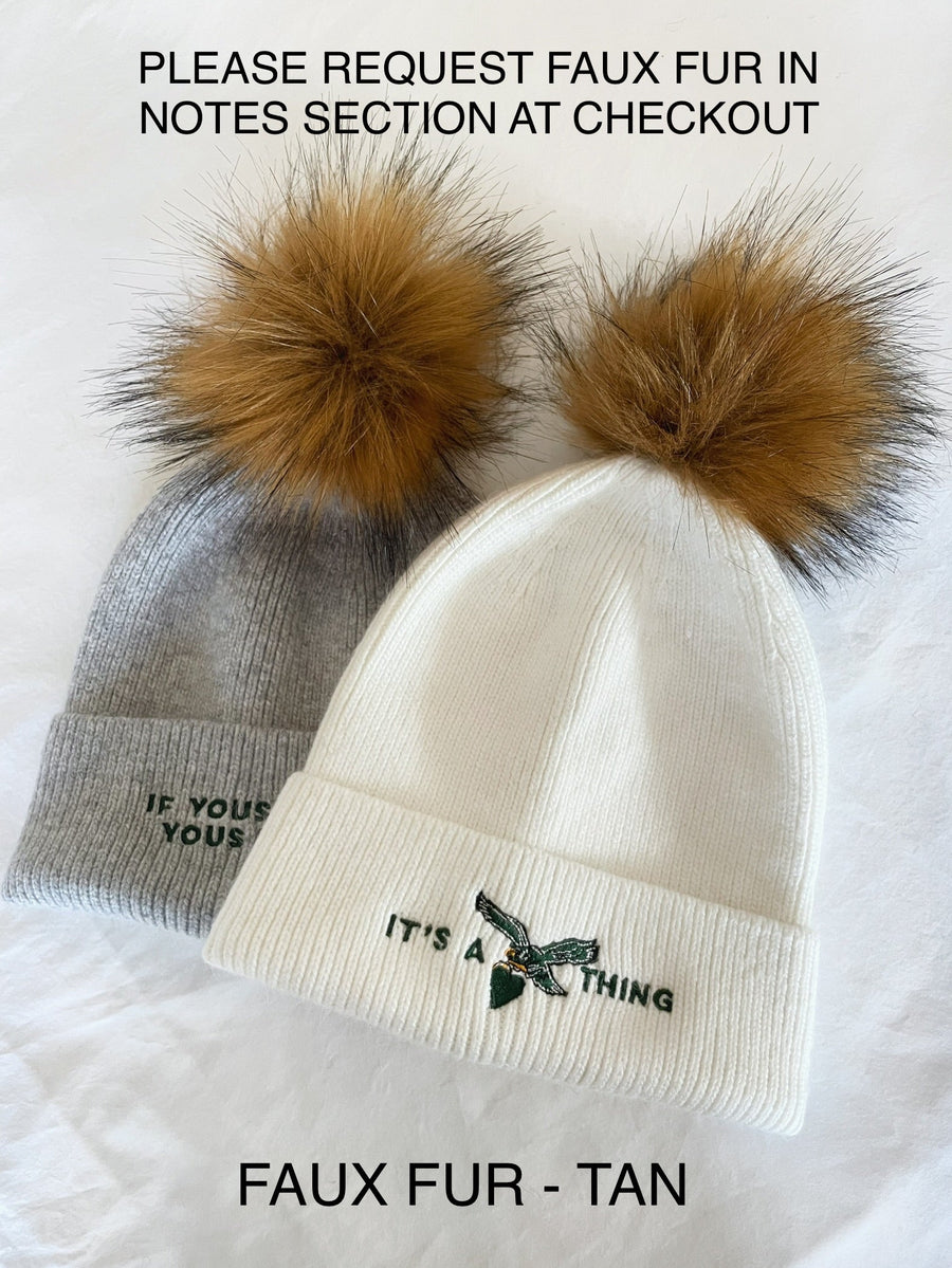 EMBROIDERED EAGLES SINGLE POM - HEART (GREY/GREEN) *