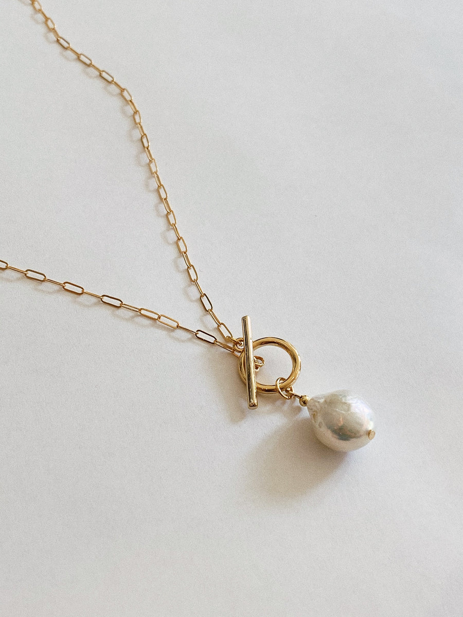 18K CABLE CHAIN W/ PEARL