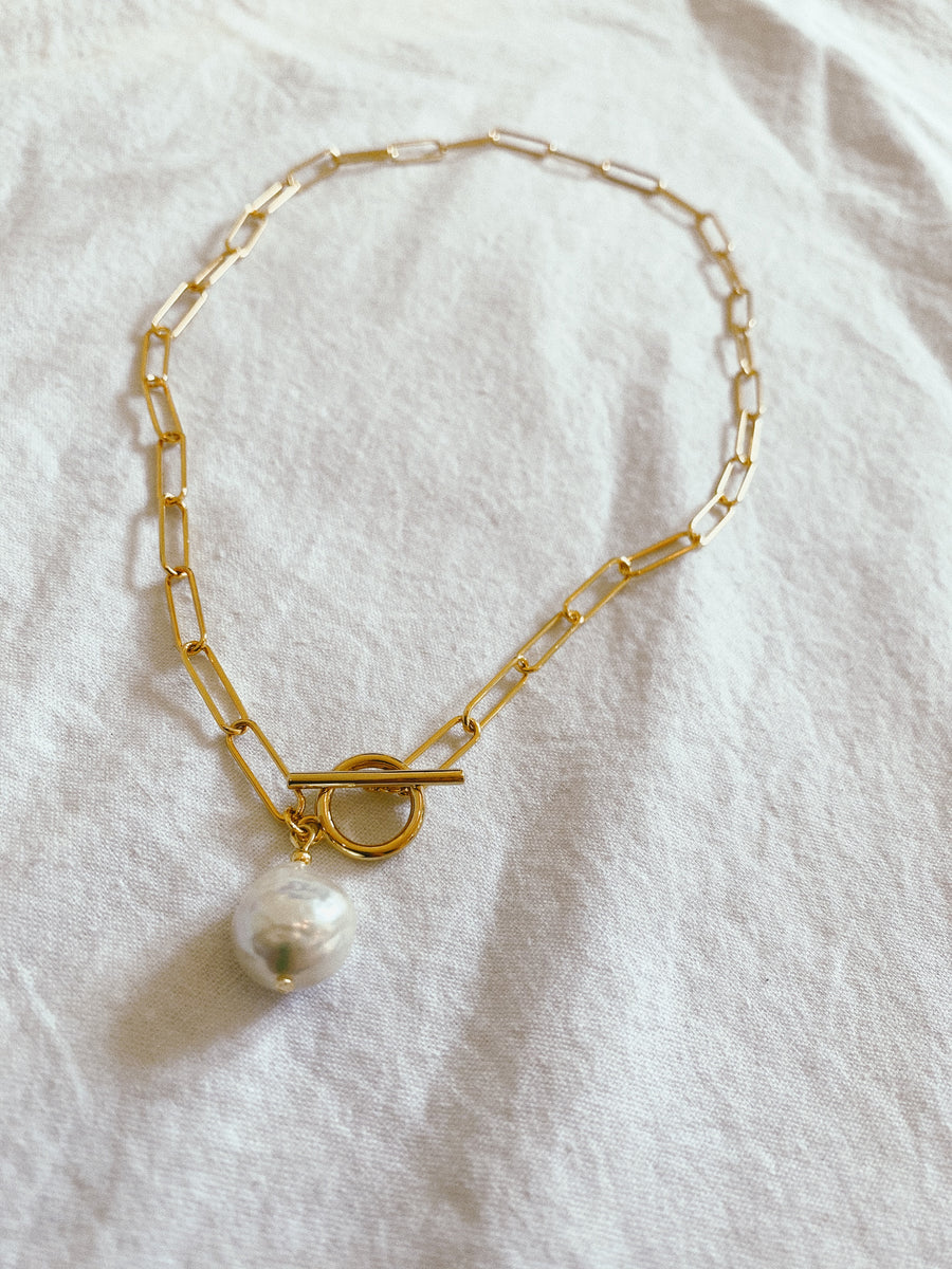 14K CABLE CHAIN W/ PEARL