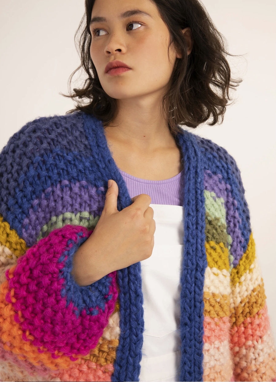 Cardigan rayé arc-en-ciel pour fille - Mélange doux Cardigan rayé arc-en-ciel pour fille - Mélange doux